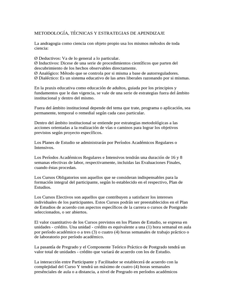 Estrategias y Técnicas de Aprendizaje Andragógico | PDF | Plan de ...