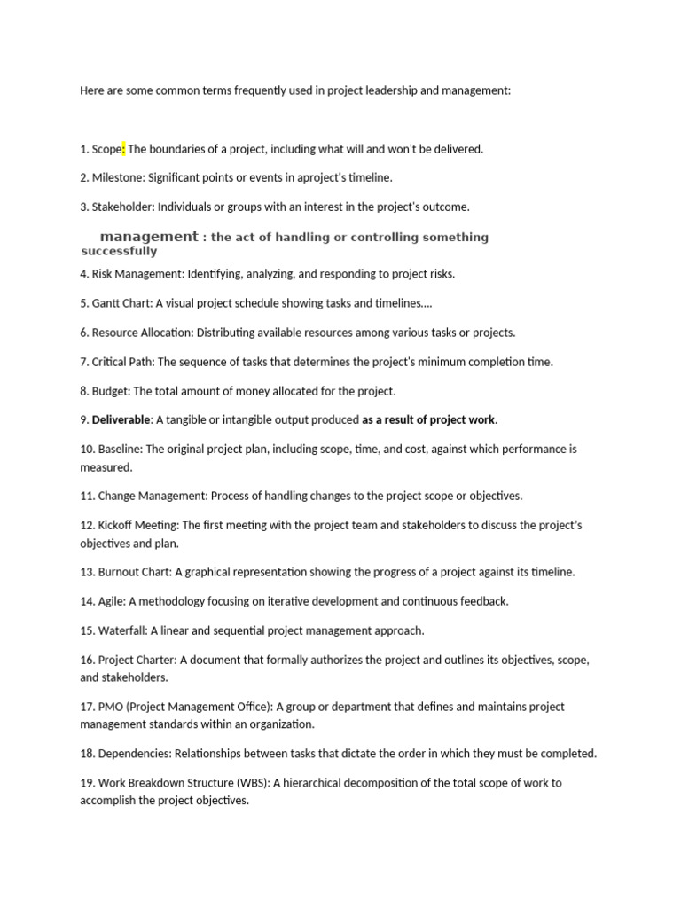 Key Terms in Project Management | PDF | Project Management | Leadership