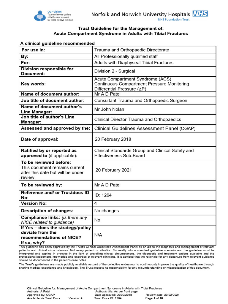 Acute Compartment Syndrome CA4008 v4 | PDF | Diseases And Disorders ...