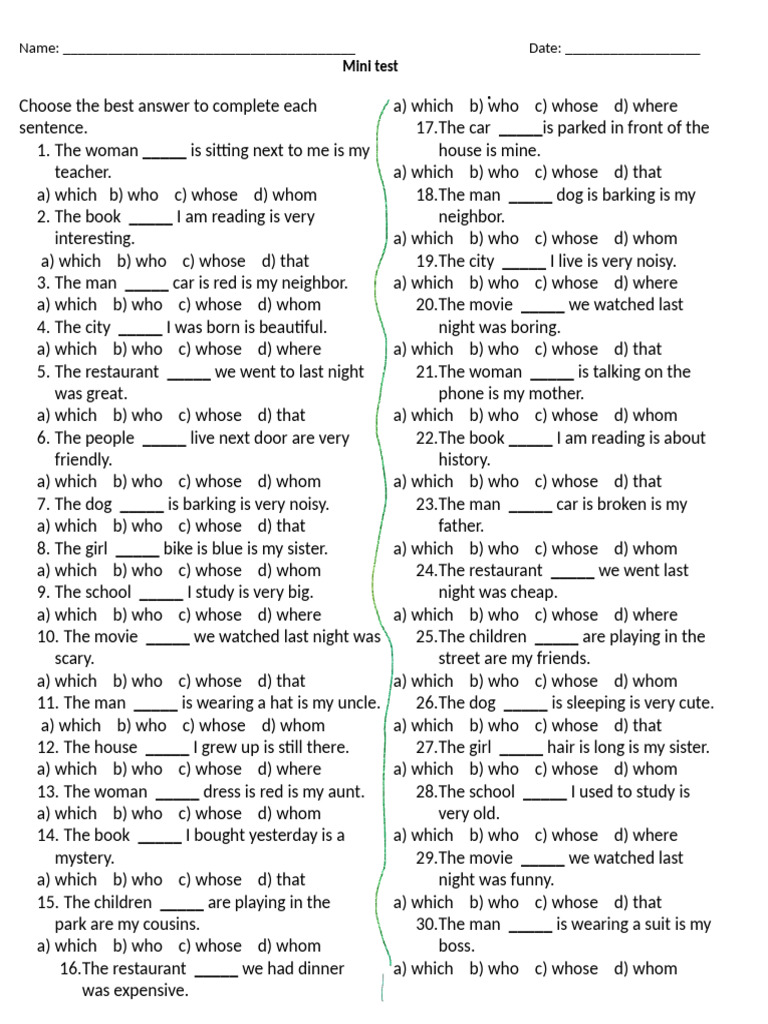 Mini Test on Relative Clauses | PDF