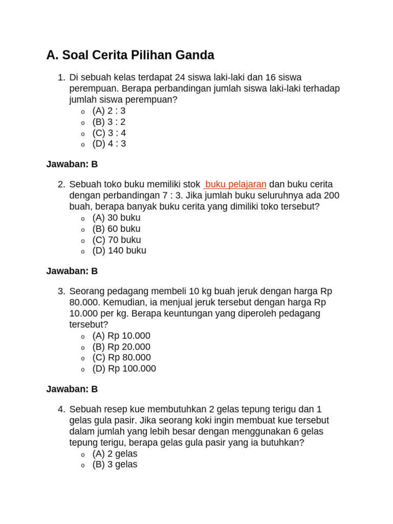 Soal Cerita Rasio Kelas 6 | PDF
