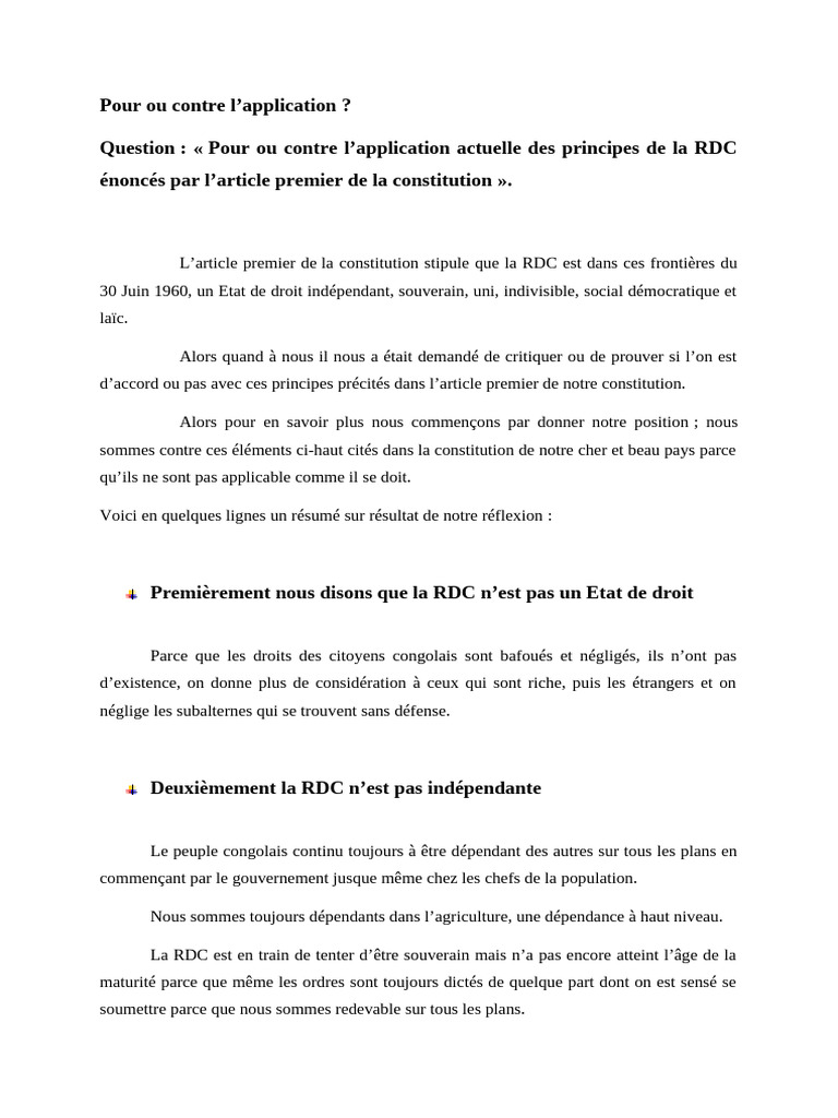 Critique des principes de la RDC | PDF | République démocratique du ...