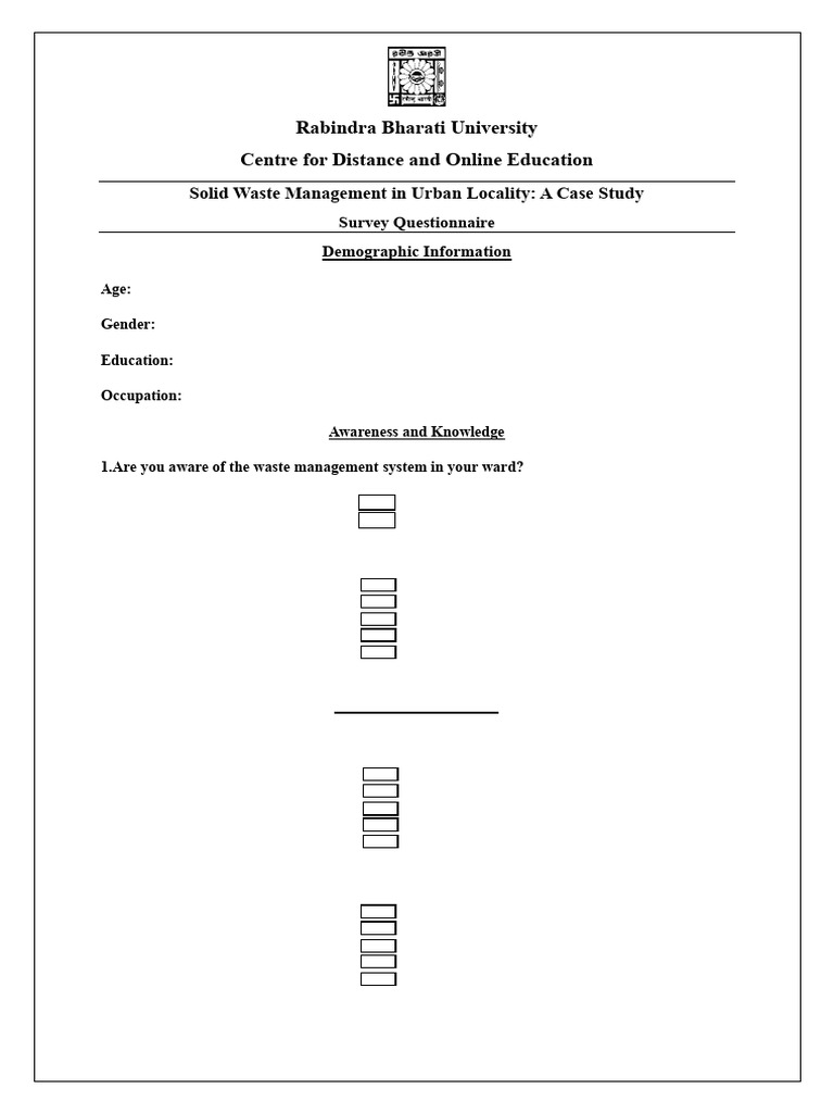 Urban Solid Waste Management Survey | PDF | Waste Management ...