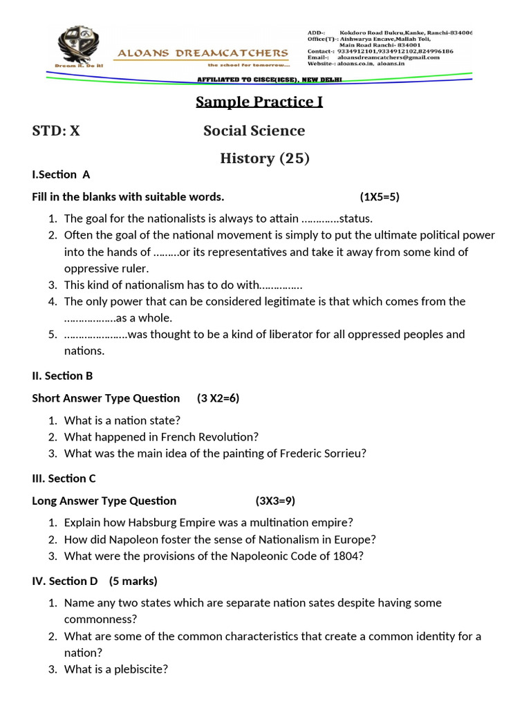 Class X Social Science Practice Test | PDF