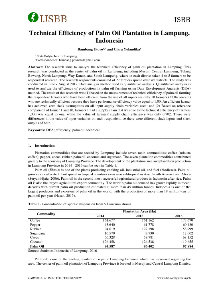 Technical Efficiency of Palm Oil Plantat | PDF | Palm Oil | Plantation