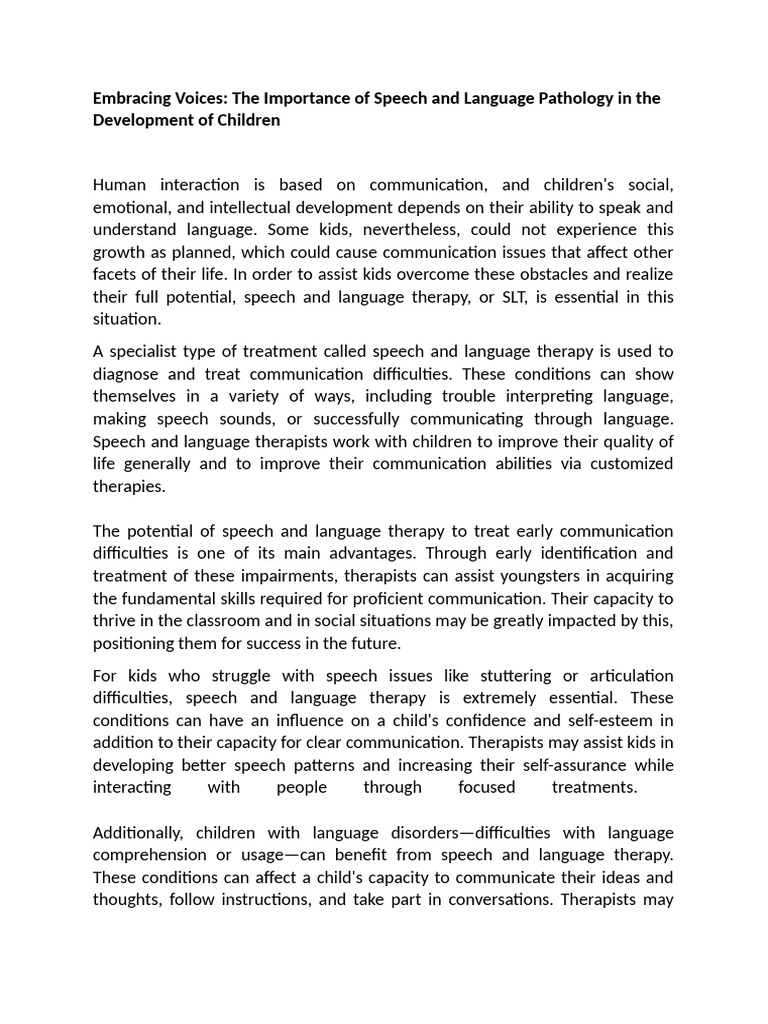 Importance of Speech Therapy for Children | PDF | Psychotherapy | Speech