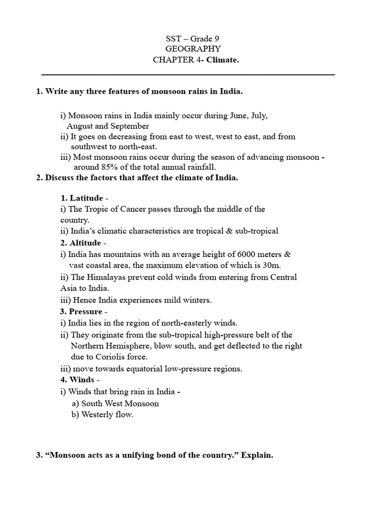 GR 9 Notes-CLIMATE - 240623 - 215819 | PDF | Monsoon | Wound