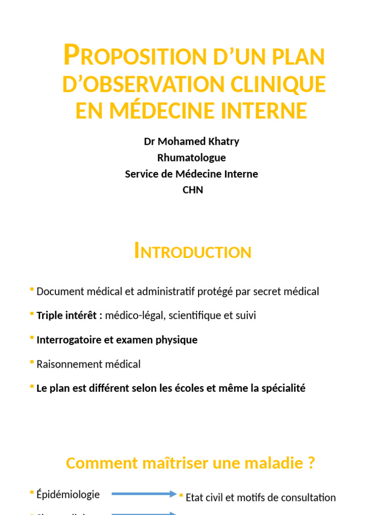 Plan d'Observation Clinique en Médecine Interne | PDF | Diagnostic ...
