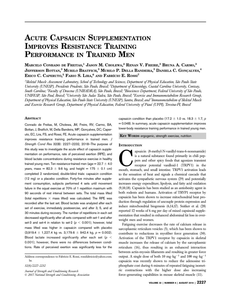 Acute Capsaicin Supplementation Improves.15 | PDF | Strength Training ...