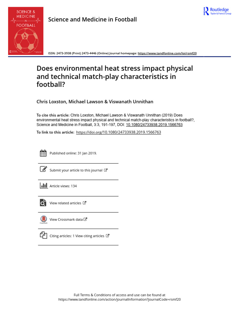 Heat Stress Effects on Football Performance | PDF | Hyperthermia ...