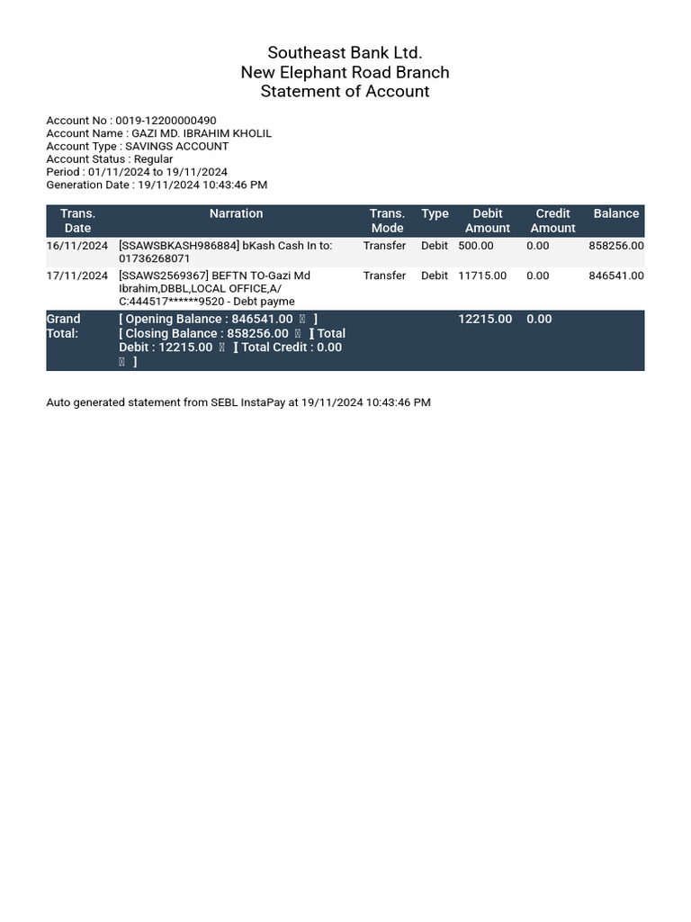 Ac Statement 0019-12200000490-1 | PDF