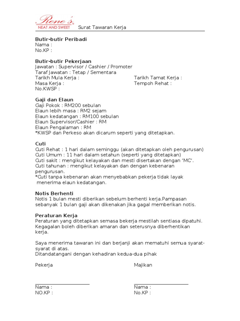 Surat Tawaran Kerja Pdf