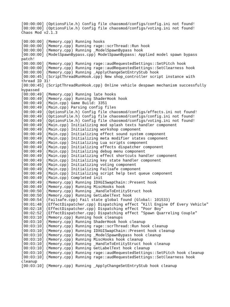 Chaos Mod v2.1.3 Log Overview | PDF | Computing | Software Engineering