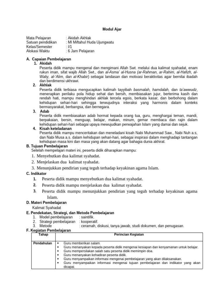 Modul Ajar Akidah Akhlak Kelas 6 MI | PDF | Karier & Perkembangan
