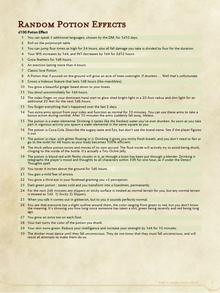 Random Potion Effects for RPGs | PDF | Self-Improvement | Wellness