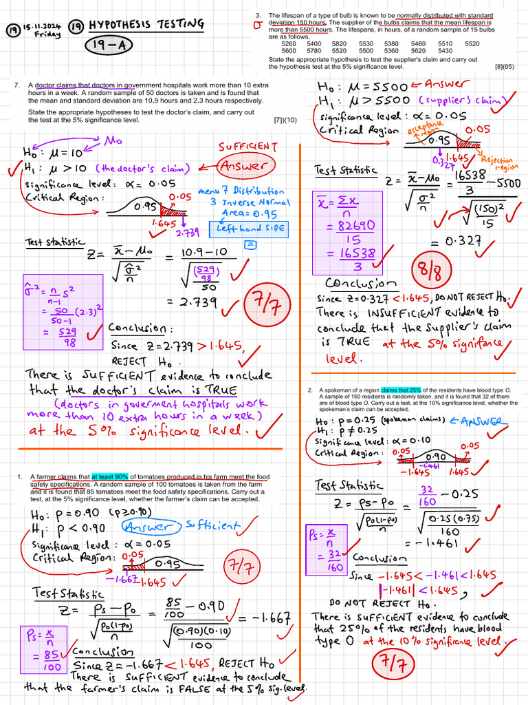 (19 A1 Hypothesis Testing Sem3 (15.11.2024) | PDF | Teaching ...