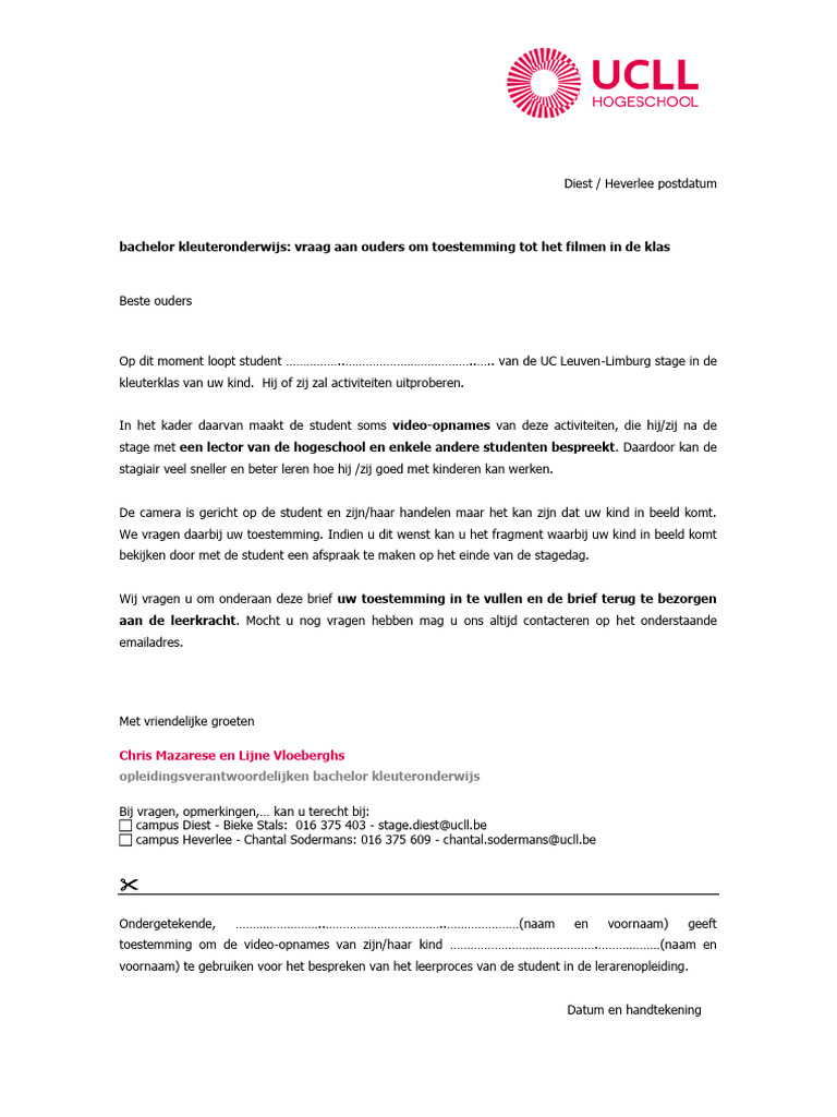 Bijlage 7c Brief Ouders Toestemming Filmen in de Klas Gewijzigd 3 | PDF