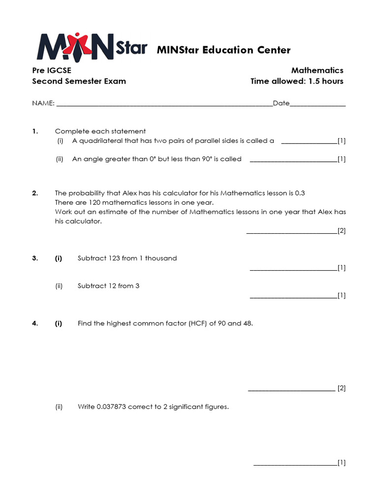 Second Semester Math Exam Guide | PDF | Mathematics