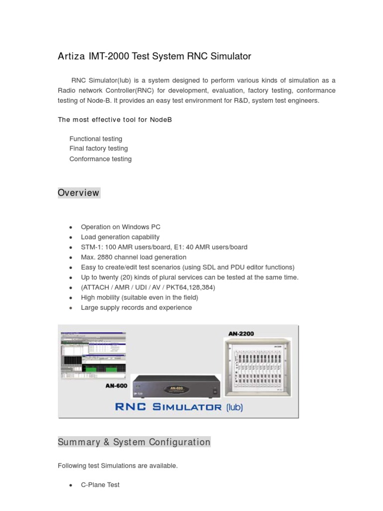 Artiza IMT-2000 RNC Simulator Overview | PDF | Information And ...