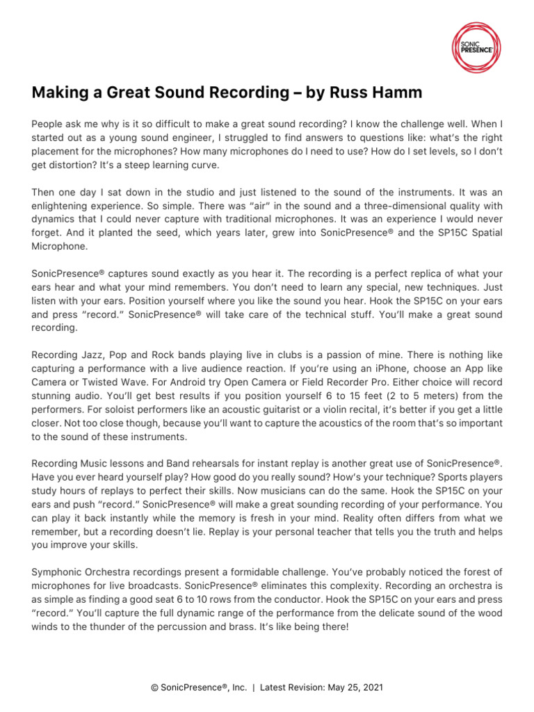 Making A Great Sound Recording | PDF | Orchestras | Sound