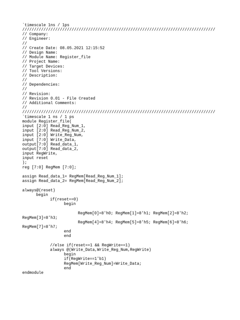 Verilog Register File Module Code | PDF