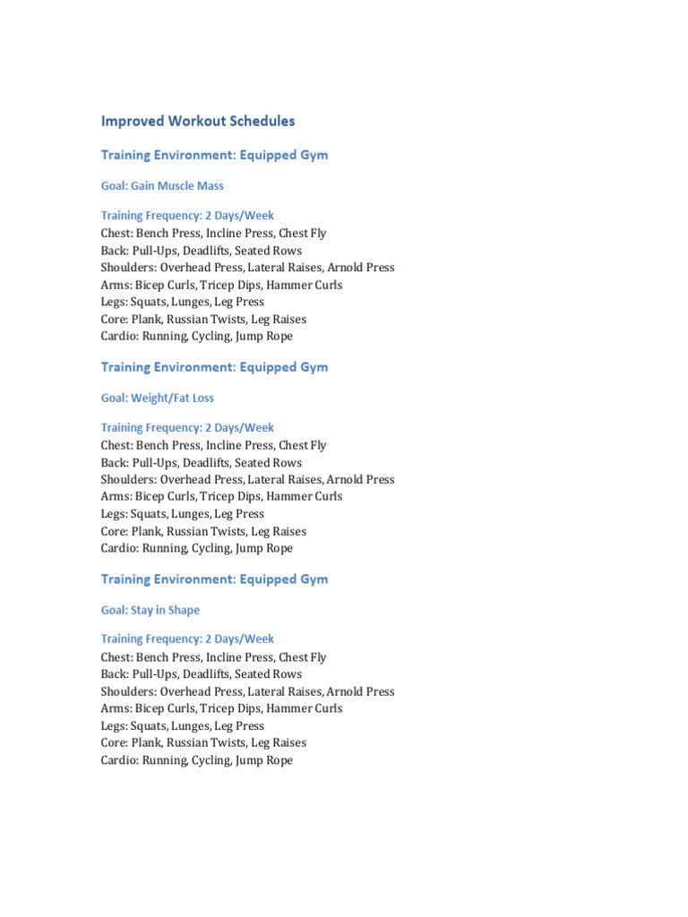 Improved Workout Schedules | PDF | Aerobic Exercise | Thorax