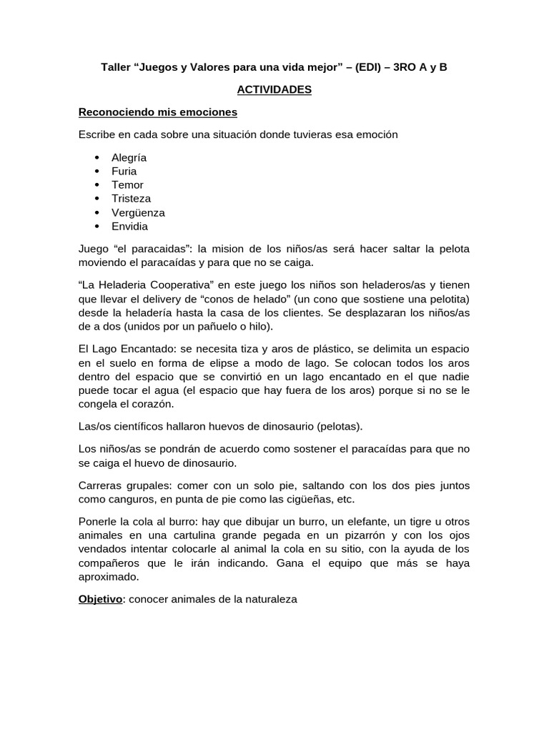 Taller de Juegos y Valores para Niños | PDF | Hogar, jardinería y bricolaje