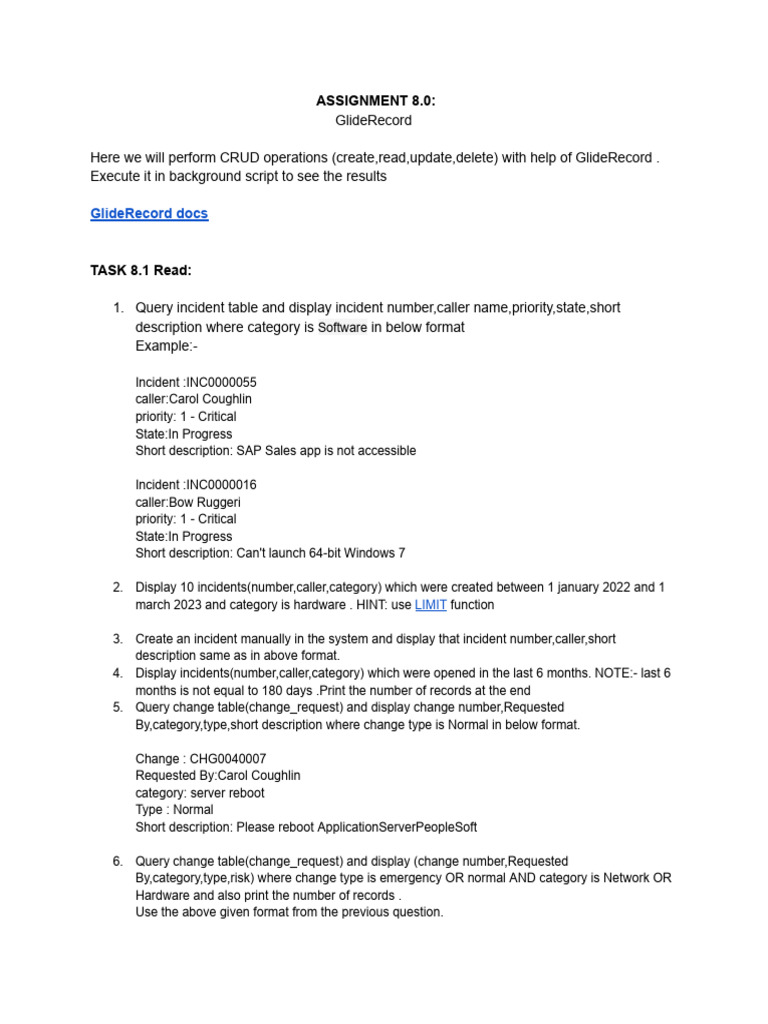 GlideRecord CRUD Operations Guide | PDF | Server (Computing) | Computer ...