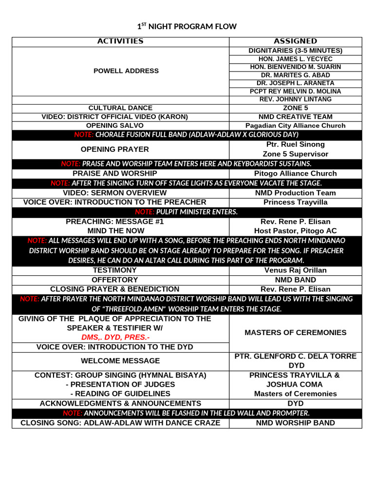 Final Program Flow Every Night 202 | PDF | Sermon | Worship