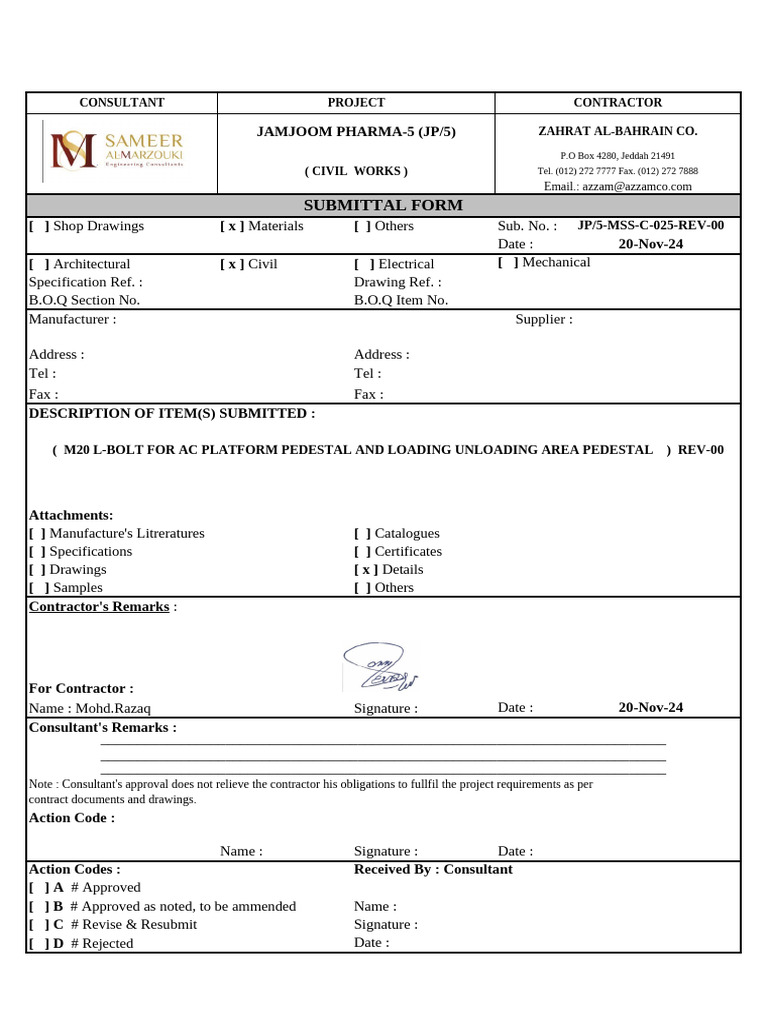 1360-Mat-25 ( L-Bolt For Ac Foundations & Loading Unloading Foundations ...