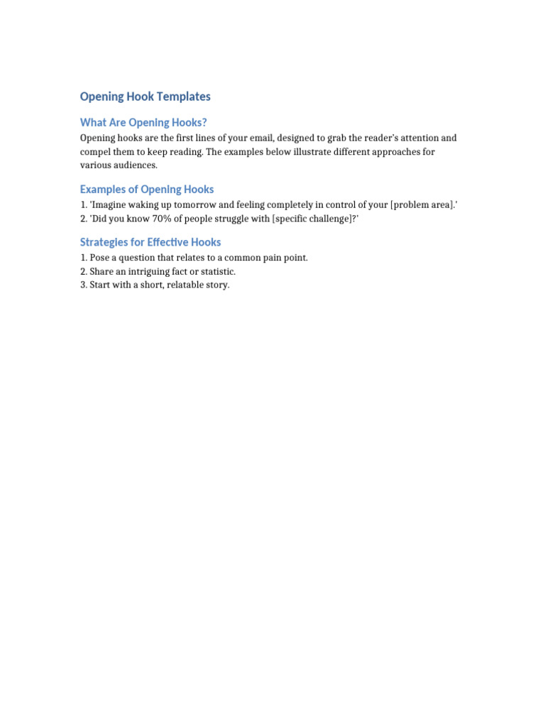 Opening Hook Templates | PDF