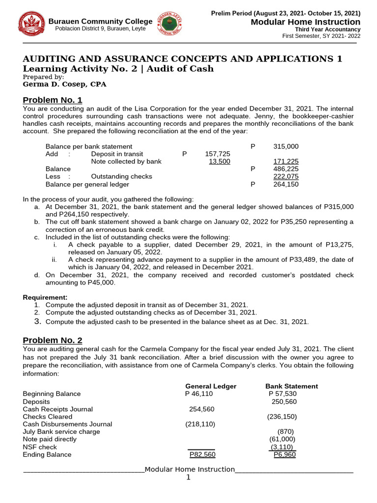 Learning Activity No. 2 | PDF | Banks | Cash