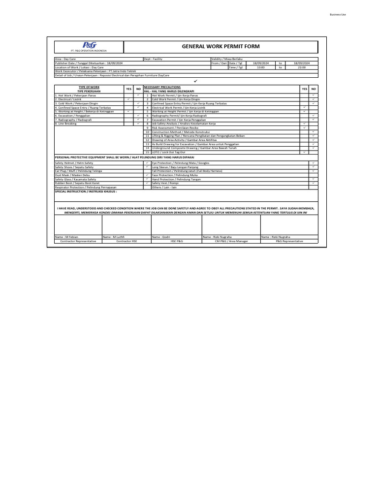 General Work Permit Form for Day Care | PDF | Labor Relations ...