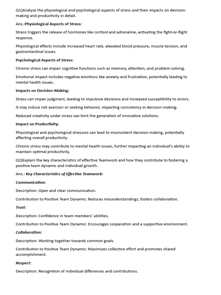 SSIC imp ques | PDF | Negotiation | Stress (Biology)