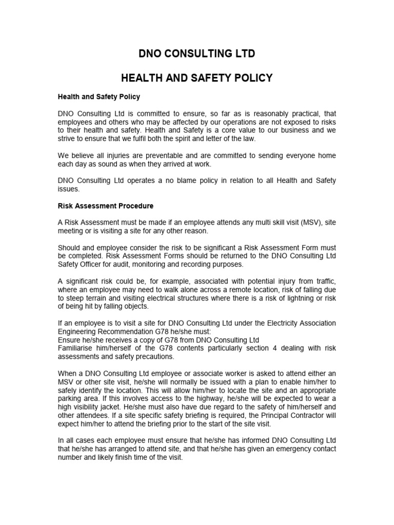 ECOTR - DNO Consulting Health & Safety Policy | PDF | Occupational ...