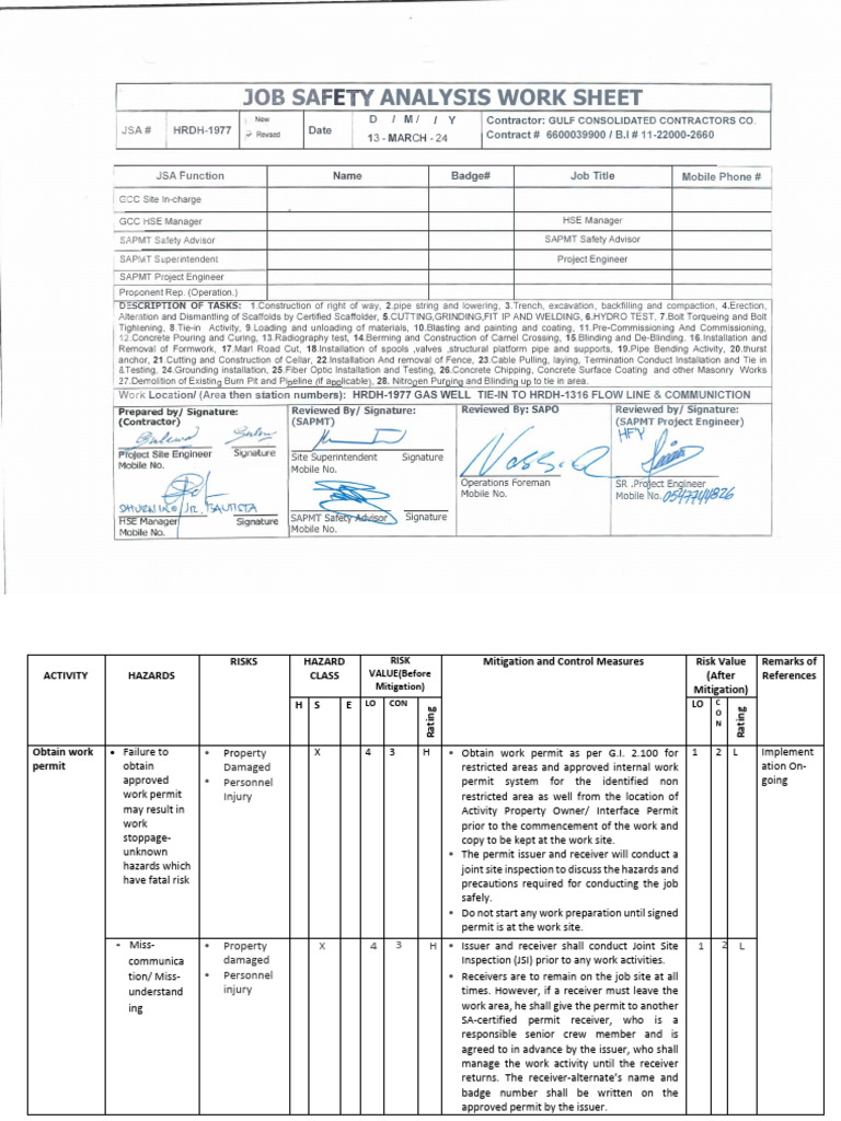 Job Safety Analysis for Scaffold Erection | PDF | Personal Protective ...