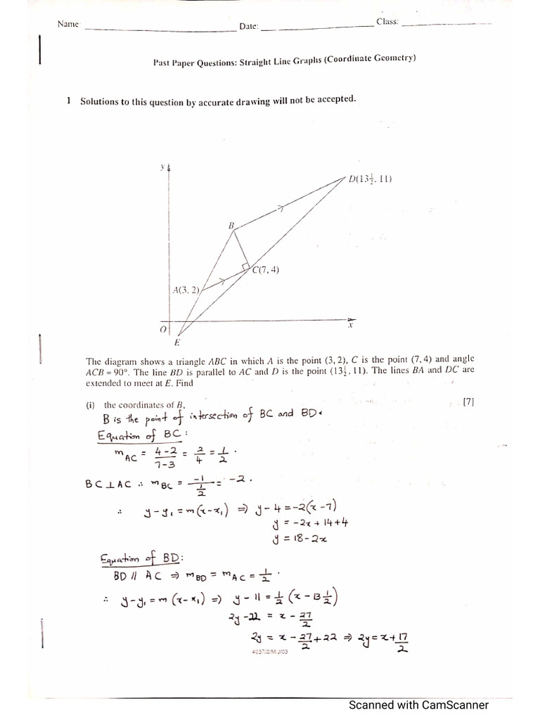 Past Paper Questions Straight Line Graphs by Hijab Fatima | PDF
