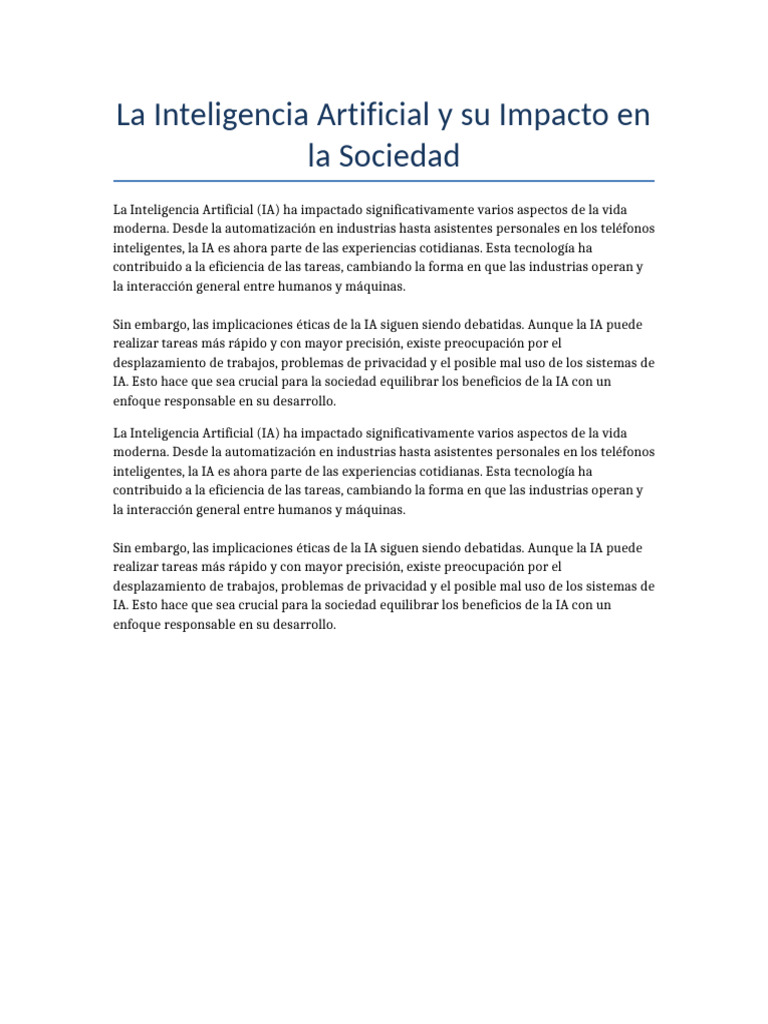 Impacto de la IA en la Sociedad Actual | PDF | Inteligencia artificial ...