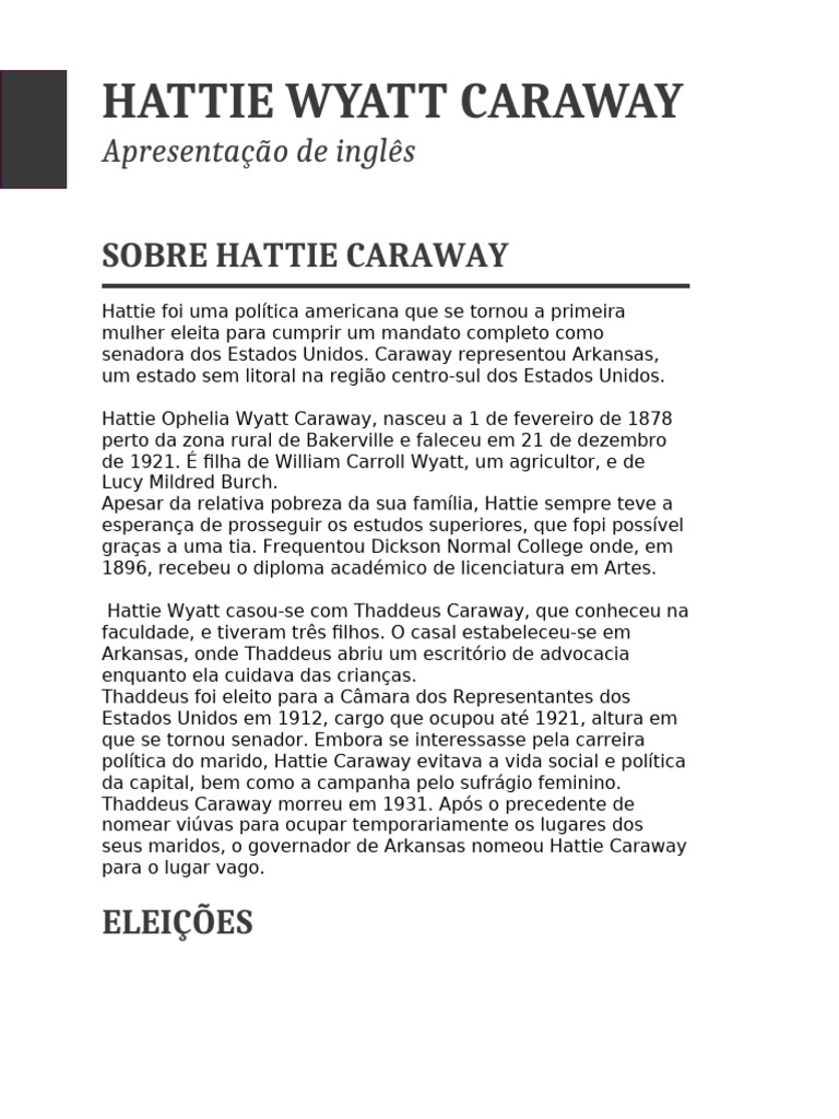 Hattie Caraway (Guiao Ing.) | PDF | Politics Of The United States ...