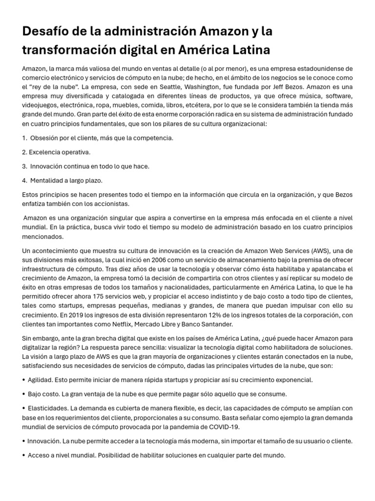 Desafío de La Administración Amazon y La Transformación Digital en ...