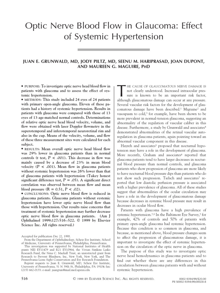 Optic Nerve Blood Flow in Glaucoma Study | PDF | Glaucoma | Medical ...