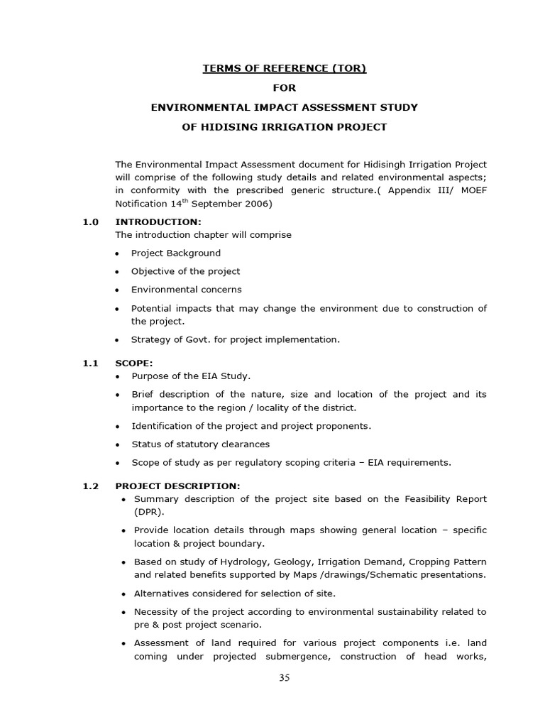 EIA Terms of Reference for Hidising Project | PDF | Environmental ...