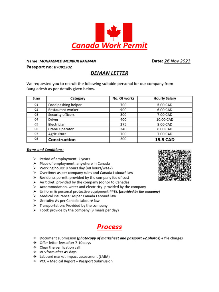 Canada Work Permit Recruitment Details | PDF