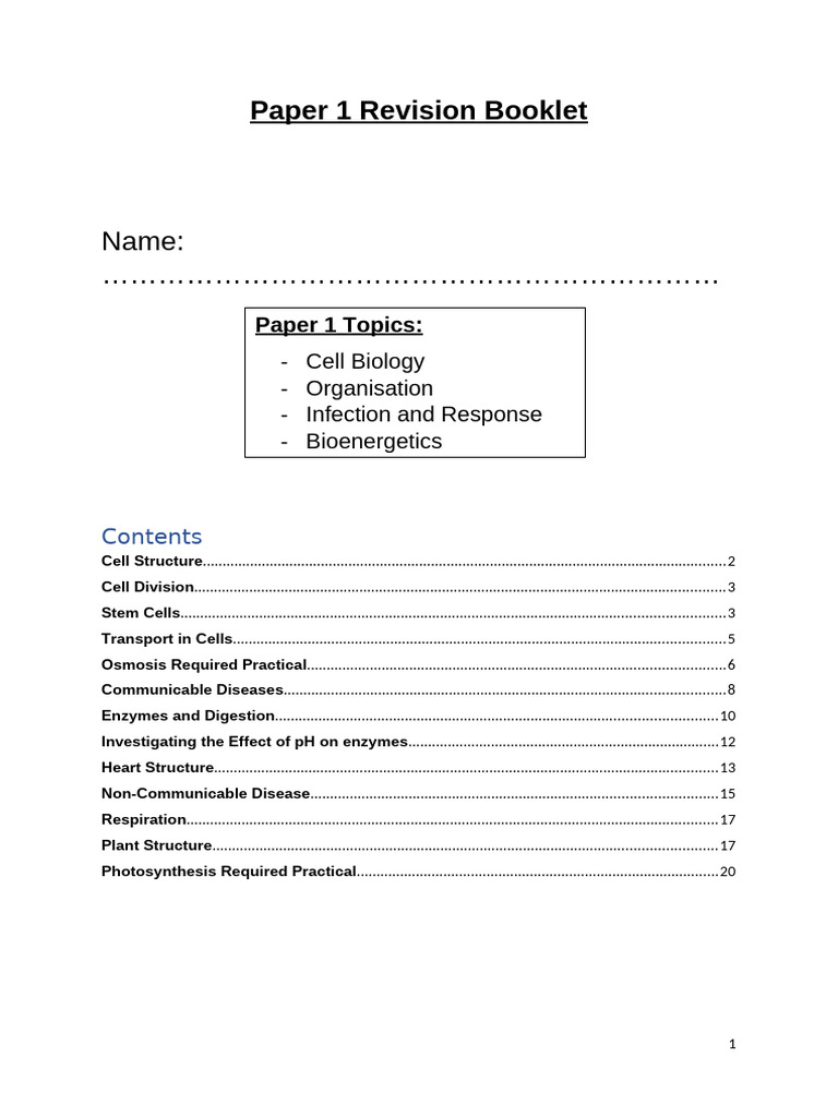 Biology Paper 1 Revision Guide | PDF | Enzyme | Cell (Biology)