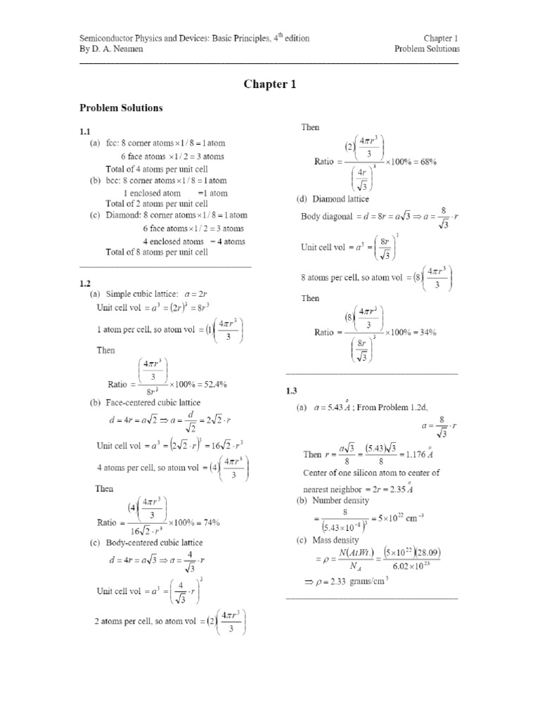 Solutions of Semiconductor Physics and Devices 4th Edition - Neaman | PDF