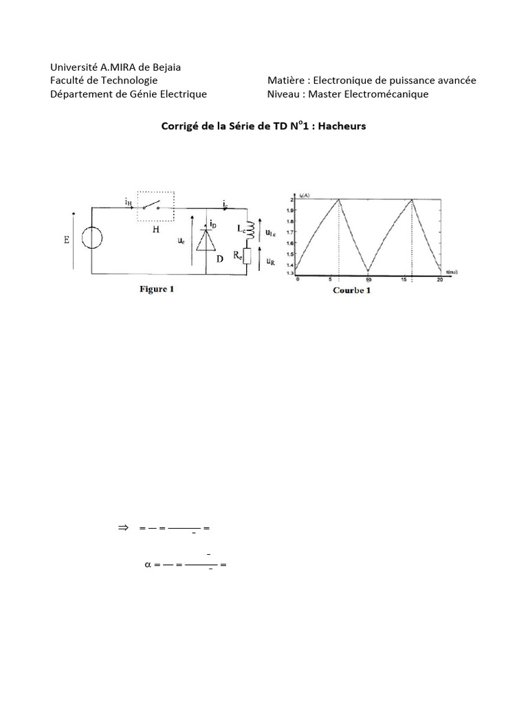 Corrigé TD1 : Hacheurs en Électronique | PDF | Électrotechnique ...