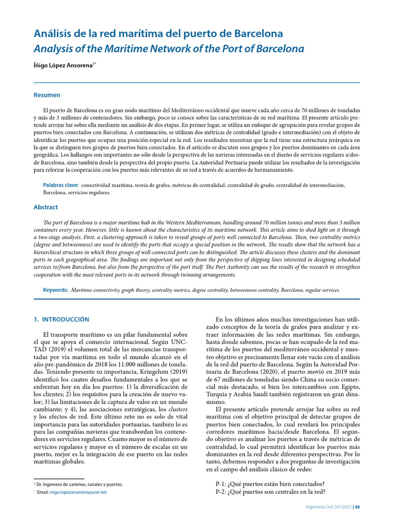 Analysis of The Maritime Network of The Port of Barcelona: Análisis de ...