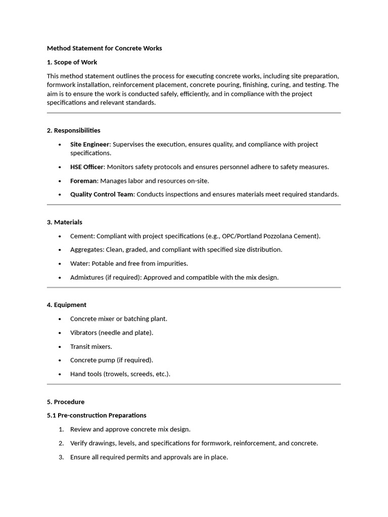 Method Statement For Concrete Works Pdf