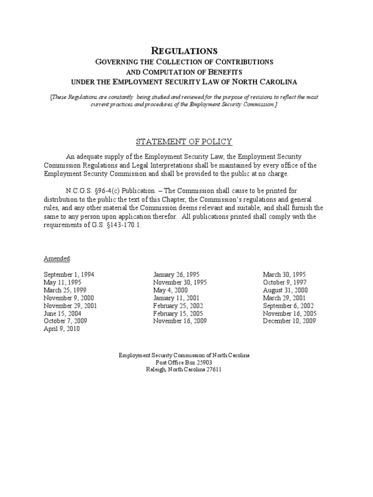 North Carolina Employment Commission – NRRBG