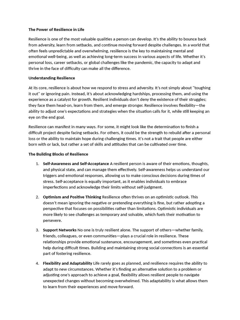 Resilience Pdf Psychological Resilience Optimism